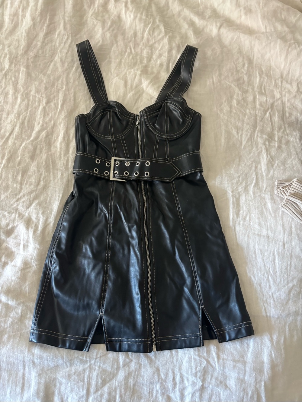 Urban Outfitters Black Faux Leather Zip Front Mini Dress